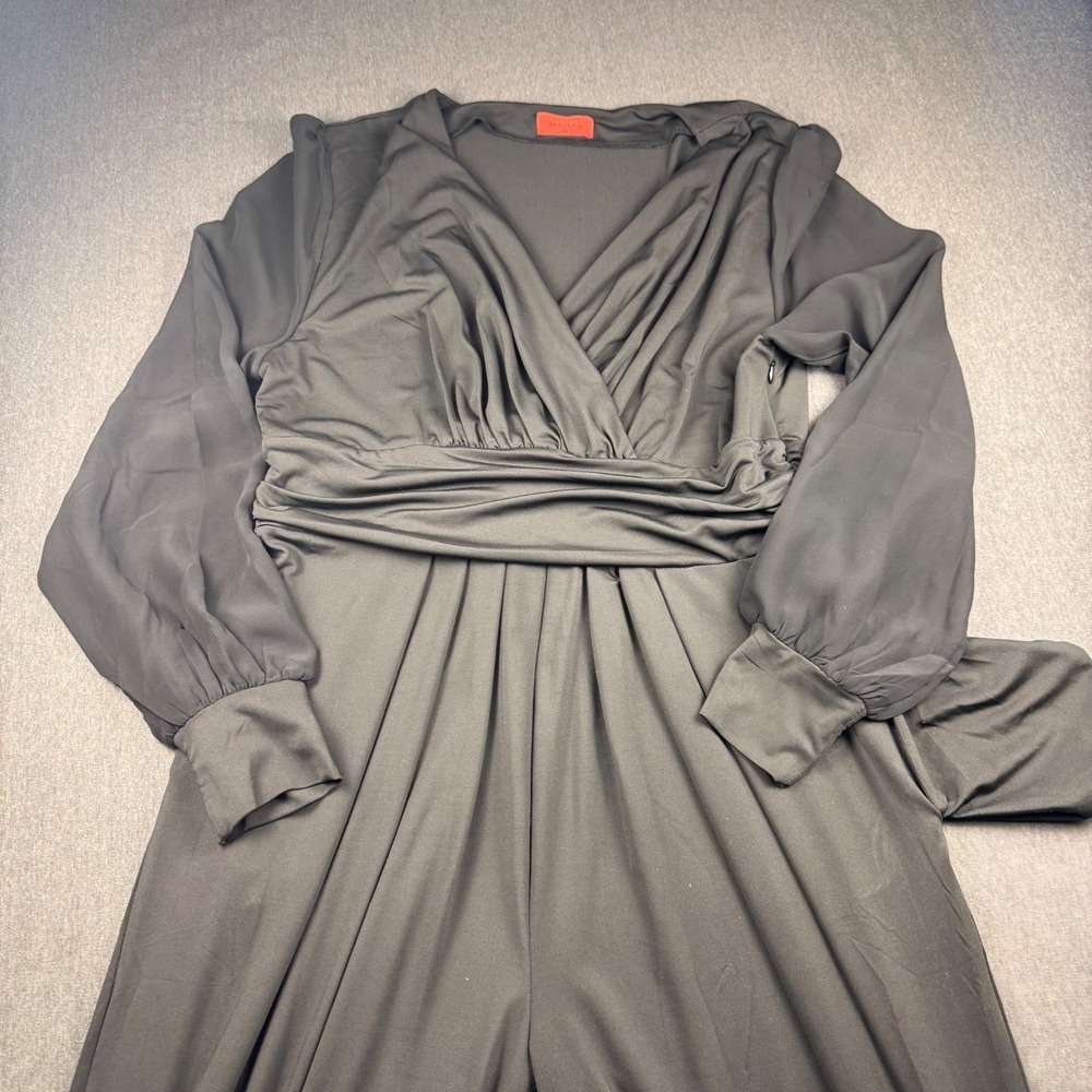 RED DOT BOUTIQUE Black Long Sleeve V Neck Wide Leg Jumpsuit Womens XL